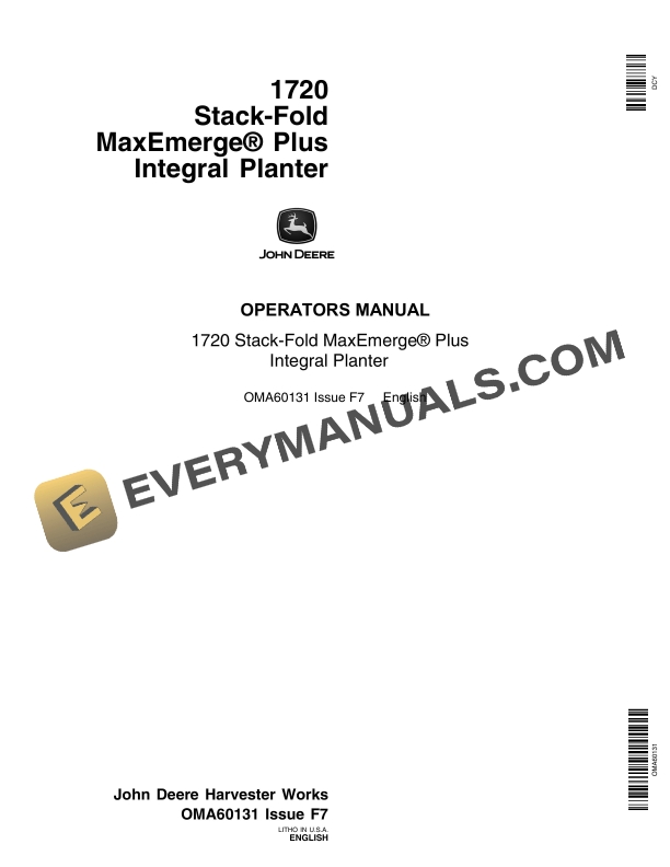 John Deere 1720 Stack-Fold MaxEmerge Plus Integral Planter Operator Manual OMA60131