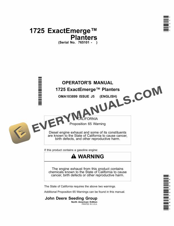 John Deere 1725 ExactEmerge Planter Operator Manual OMA103899 1