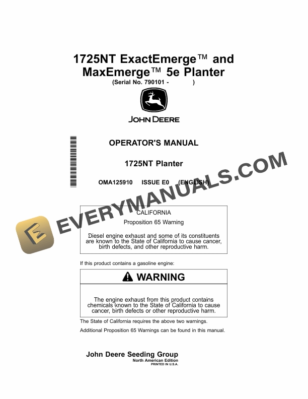 John Deere 1725NT ExactEmerge and MaxEmerge 5e Planter Operator Manual OMA125910 1