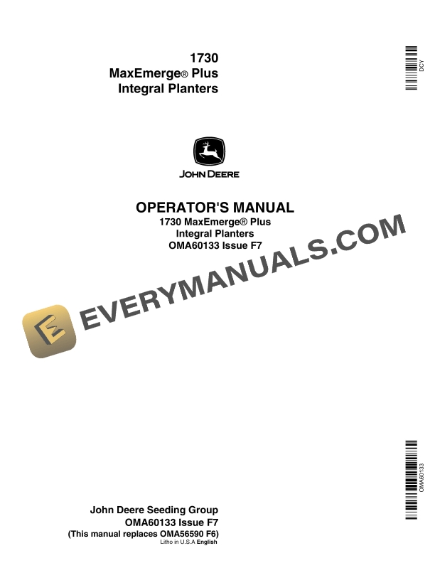 John Deere 1730 MaxEmerge Plus Integral Planter Operator Manual OMA60133 1