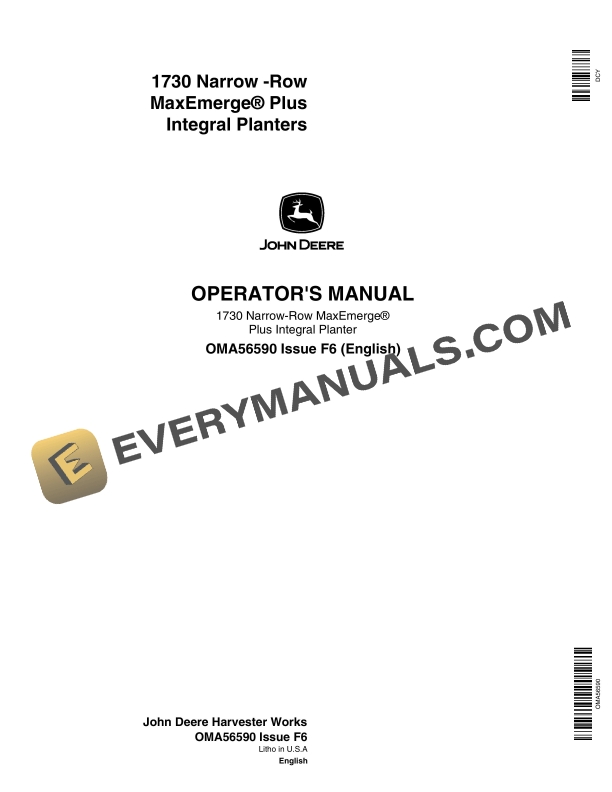 John Deere 1730 Narrow Row MaxEmerge Plus Integral Planter Operator Manual OMA56590 1