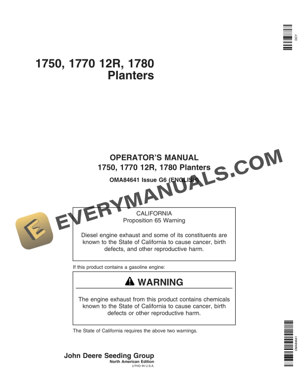 John Deere 1750 1770 12R 1780 Planter Operator Manual OMA84641 1