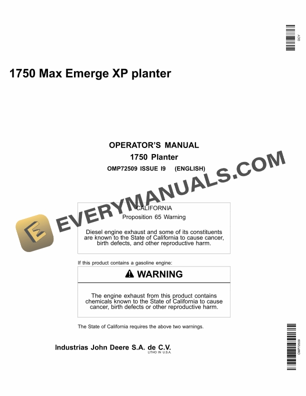 John Deere 1750 MaxEmerge XP Planter Operator Manual OMP72509 2 John Deere 1750 Max Emerge XP Planter Operator Manual OMP72509 1