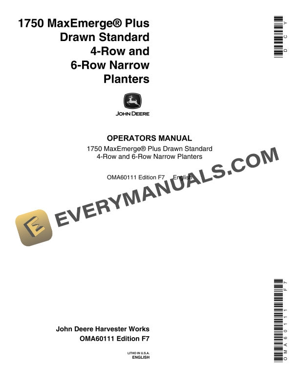 John Deere 1750 MaxEmerge Plus Drawn Conservation 4 Operator Manual OMA60111 1