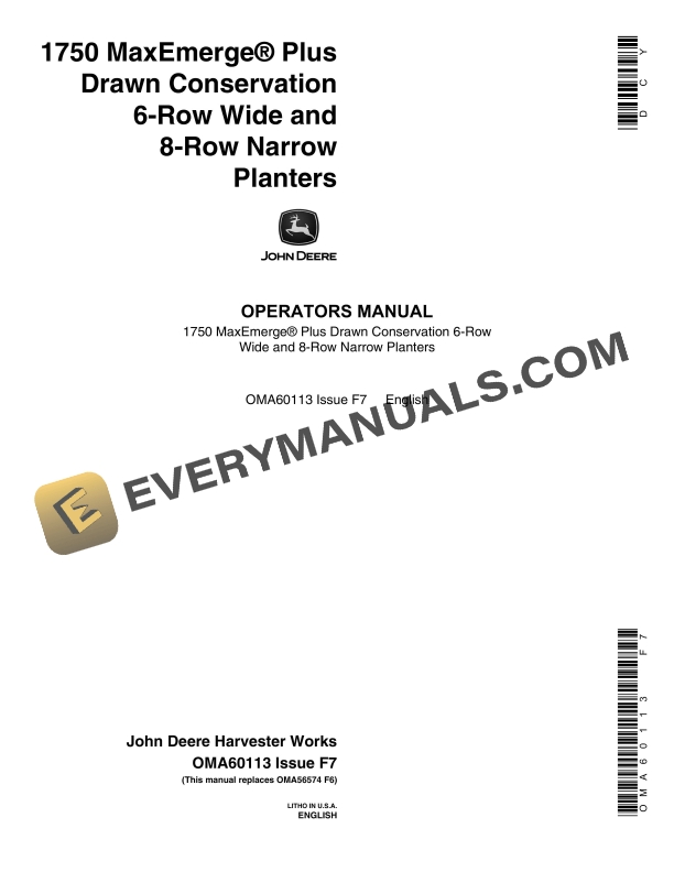 John Deere 1750 MaxEmerge Plus Drawn Conservation 6 Operator Manual OMA60113 1