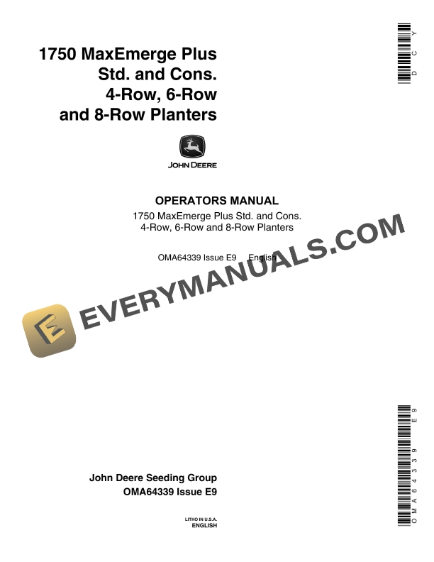 John Deere 1750 MaxEmerge Plus Standard and Conservation Operator Manual OMA64339
