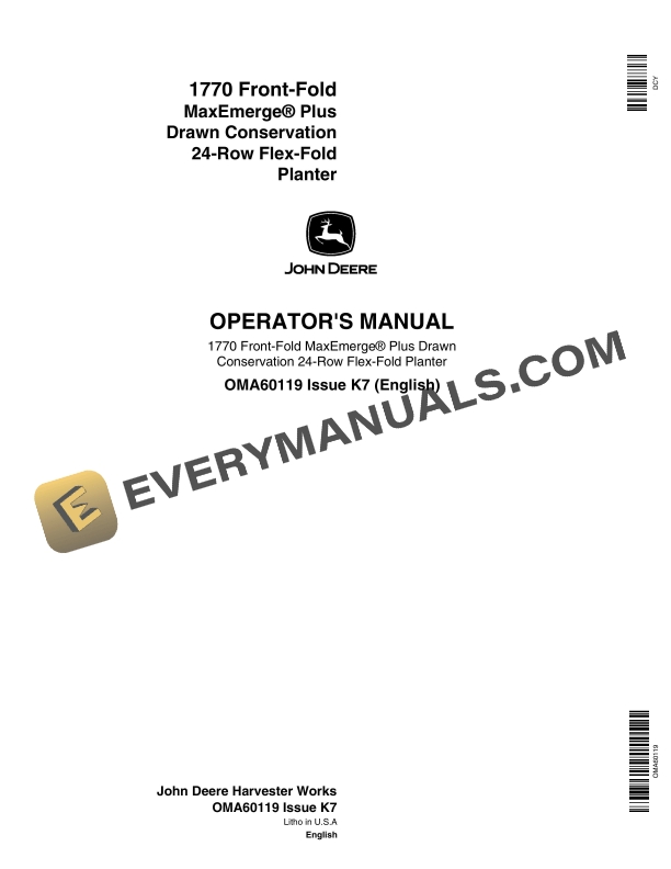John Deere 1770 Front Fold MaxEmerge Plus Drawn Conservation 24 Operator Manual OMA60119 1
