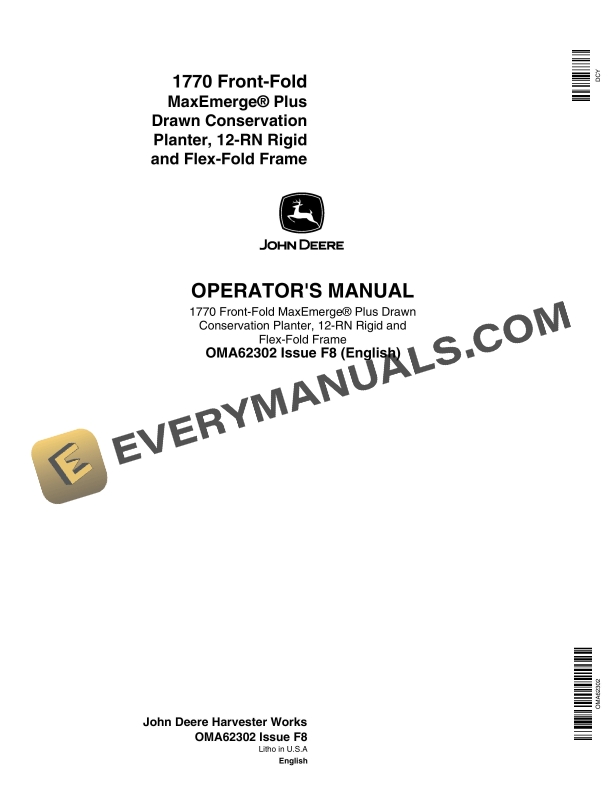 John Deere 1770 Front Fold MaxEmerge Plus Drawn Conservation Planter 12 Operator Manual OMA62302 1