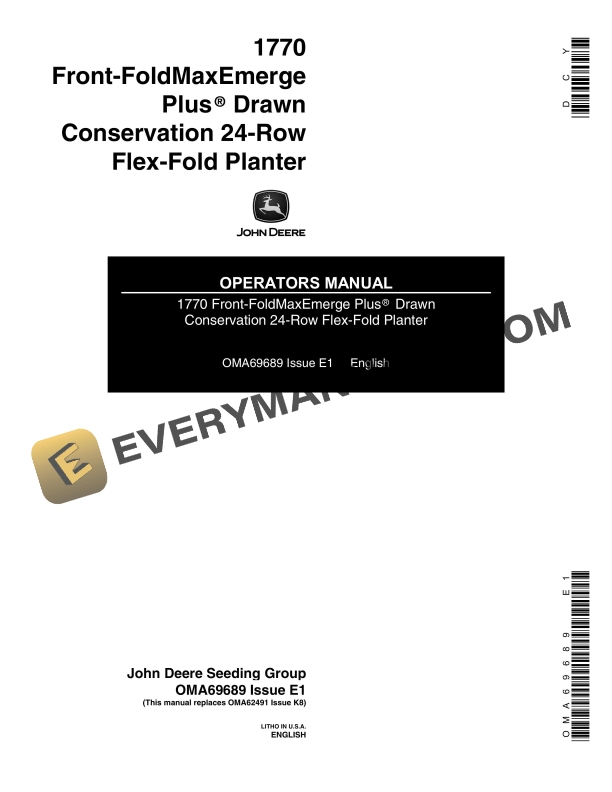 John Deere 1770 Front FoldMaxEmerge Plus Drawn Conservation 24 Operator Manual OMA69689 1