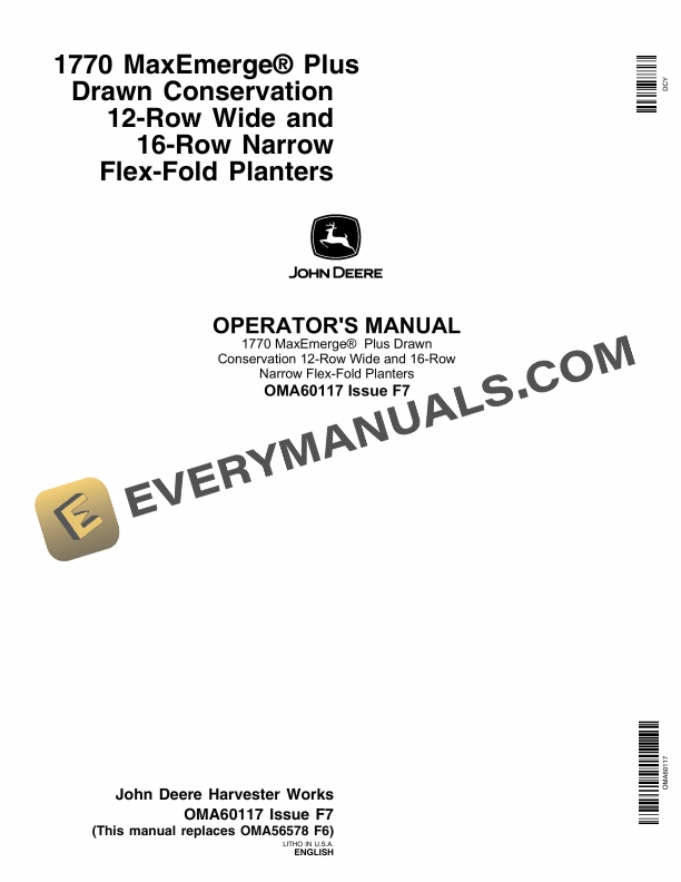 John Deere 1770 MaxEmerge Plus Drawn Conservation 12 Operator Manual OMA60117 1