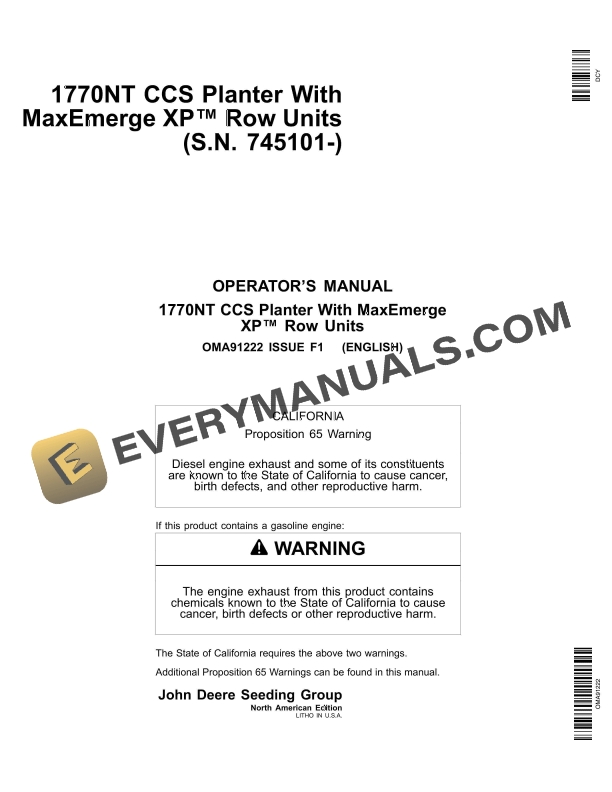 John Deere 1770NT CCS Planter With MaxEmerge XP Row Units Operator Manual OMA91222 1