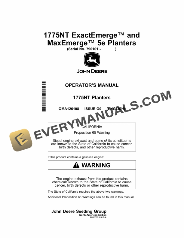 John Deere 1775NT ExactEmerge and MaxEmerge 5e Planter Operator Manual OMA126108 1