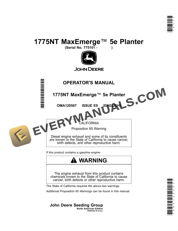 John Deere 1775NT MaxEmerge 5e Planter Operator Manual OMA120567 1
