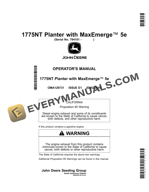 John Deere 1775NT Planter with MaxEmerge 5e Operator Manual OMA129731 1
