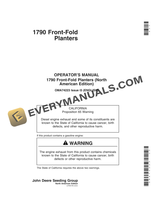 John Deere 1790 Front-Fold Planter Operator Manual OMA74223 2 John Deere 1790 Front Fold Planter Operator Manual OMA74223 1