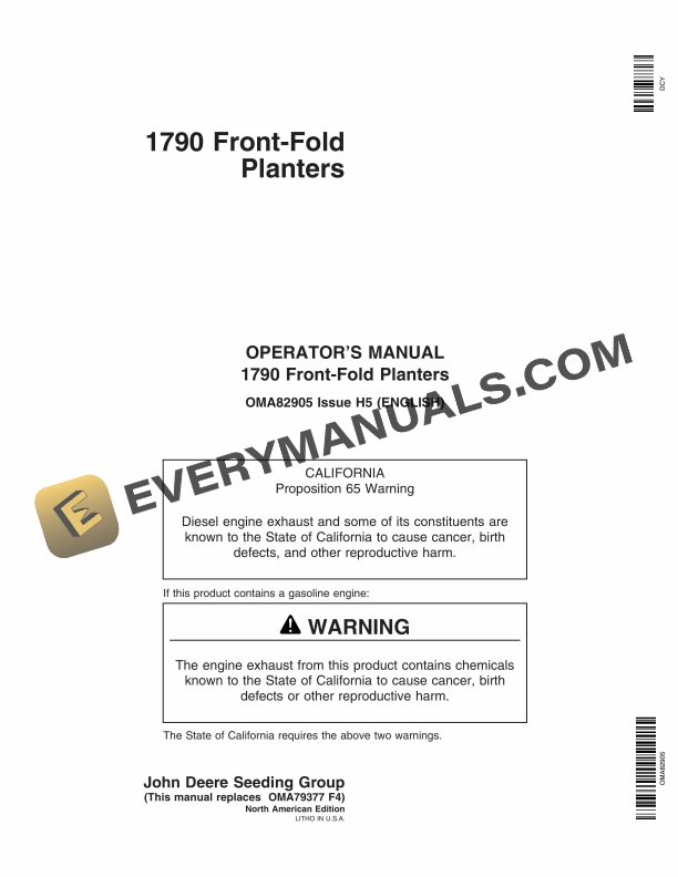 John Deere 1790 Front-Fold Planter Operator Manual OMA82905