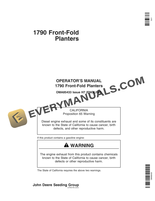 John Deere 1790 Front Fold Planter Operator Manual OMA85433 1