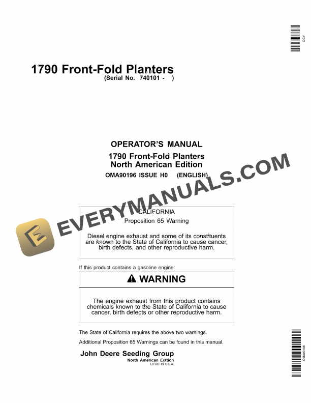 John Deere 1790 Front­Fold Planter Operator Manual OMA90196 1