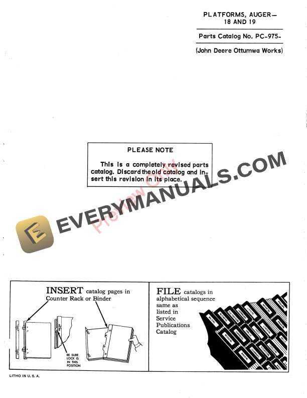 John Deere 18, 19 Auger Platforms Parts Catalog PC975 01NOV65