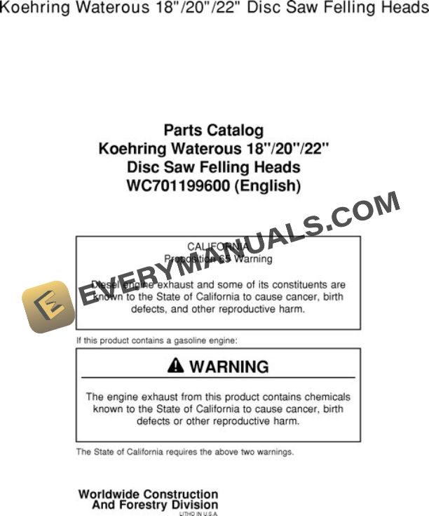 John Deere 18 20 22 Inch Felling Head Parts Catalog WC7011996