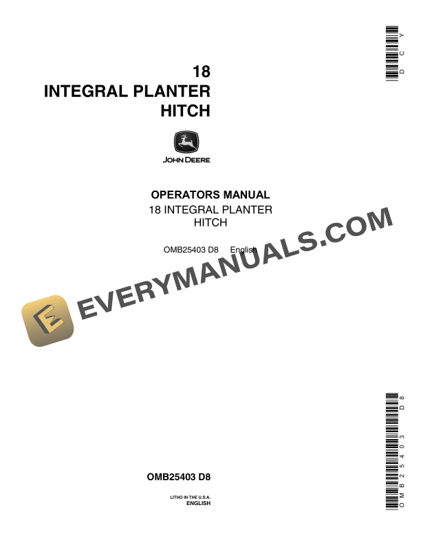 John Deere 18 INTEGRAL PLANTER HITCH Operator Manual OMB25403 1