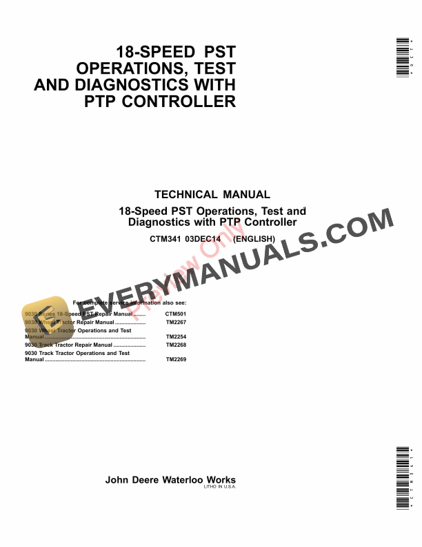 John Deere 18-Speed PST Operations, Text and Diagnostics w PTP Controller Service Information CTM341 03DEC14