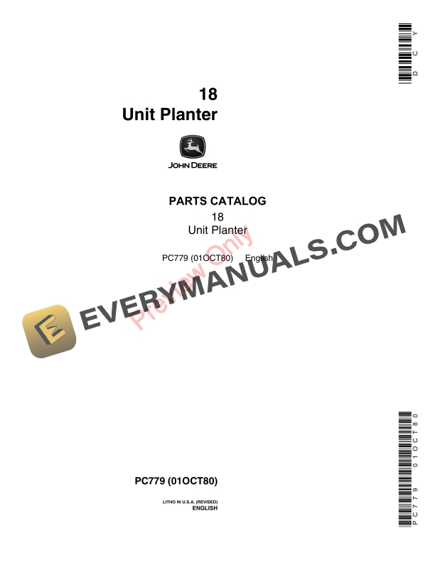 John Deere 18 Unit Planter Parts Catalog PC779 01OCT80 1 John Deere 18 Unit Planter Parts Catalog PC779 01OCT80 1