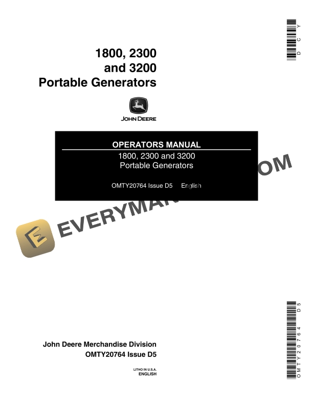 John Deere 1800 2300 and 3200 Portable Generators Operator Manual OMTY20764 1