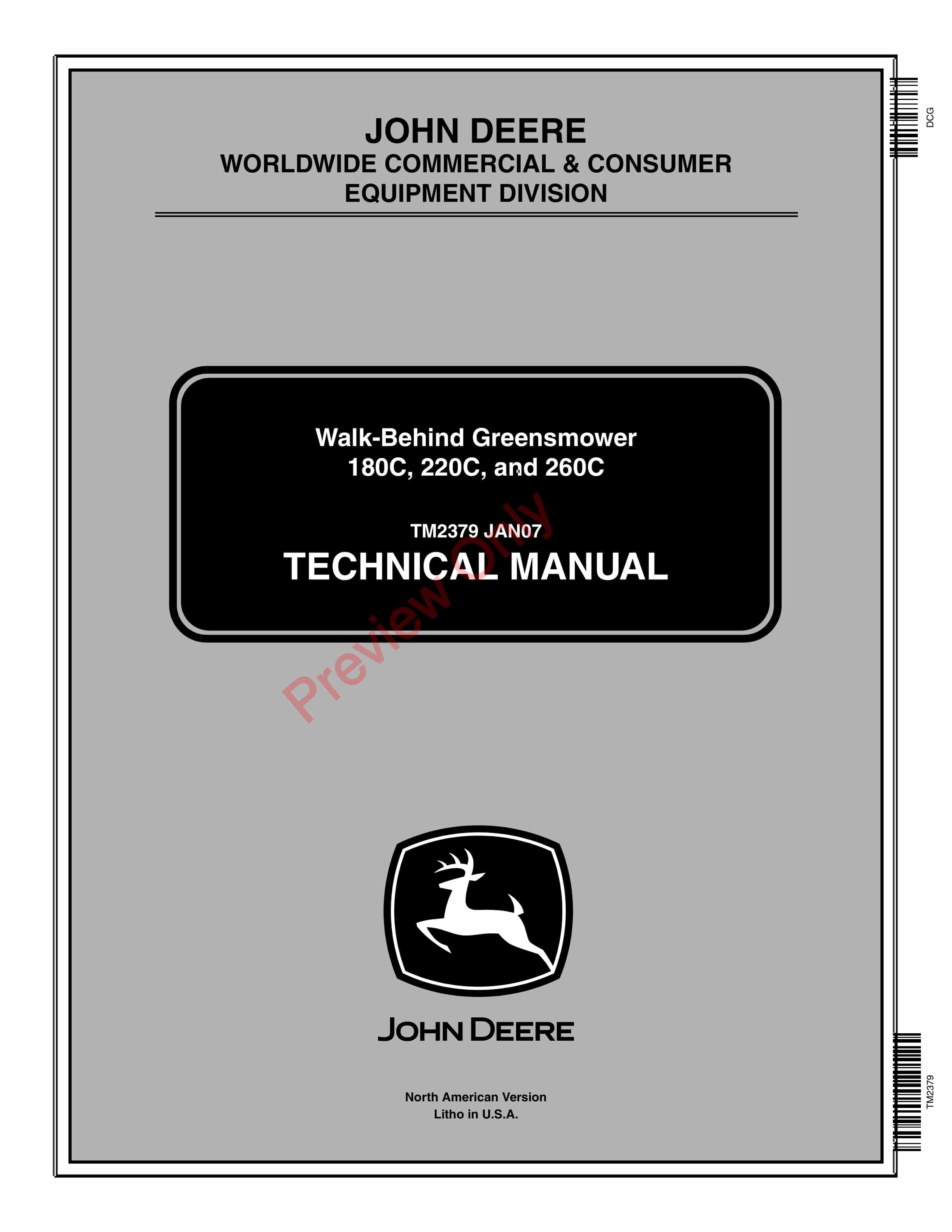 John Deere 180C 220C 260C Walk Behind Greensmower Technical Manual TM2379 01JAN07 1
