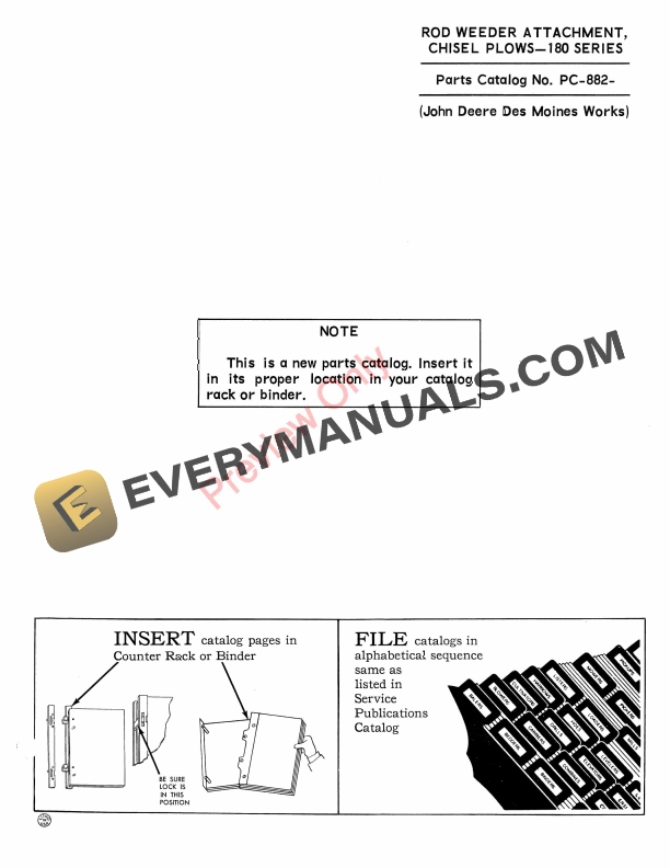 John Deere 181 182 184 186 180 Series Rod Weeder Attachment For Tool Carriers or Chisel Plows Parts Catalog PC882 01NOV63 1