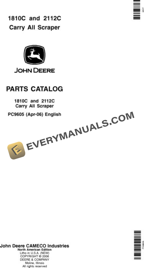 John Deere 1810C 2112C Scraper Parts Catalog PC9605