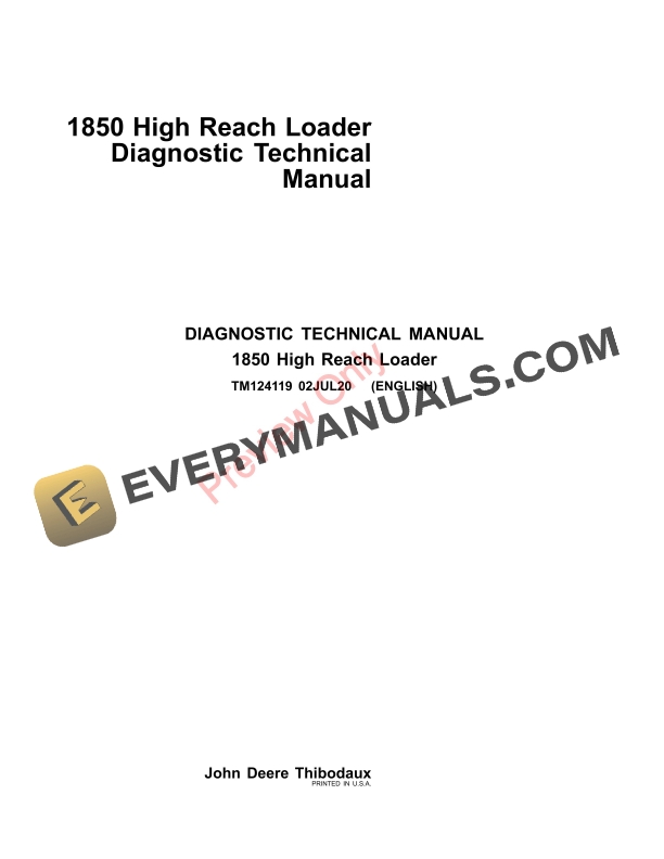 John Deere 1850 High Reach Loader Diagnostic Technical Manual TM124119 02JUL20