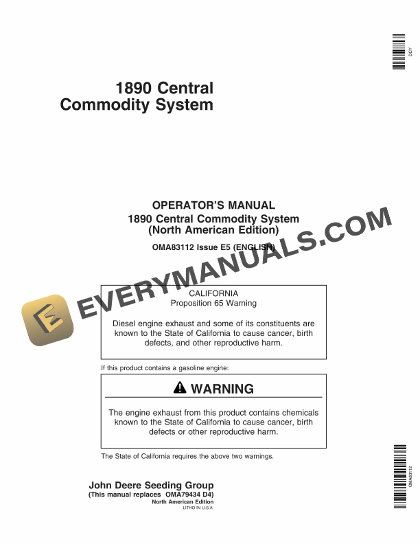 John Deere 1890 Central Commodity System Operator Manual OMA83112 1