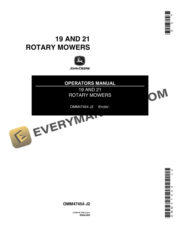 John Deere 19 AND 21 ROTARY MOWERS Operator Manual OMM47454 1