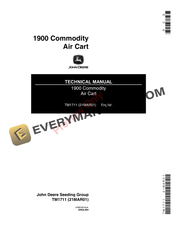 John Deere 1900 Commodity Air Cart Technical Manual TM1711 21MAR01