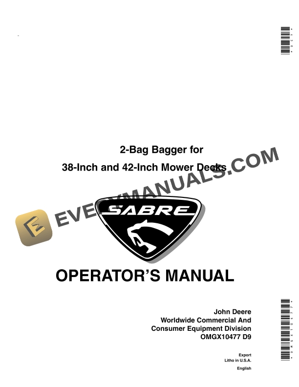John Deere 2 Bag Bagger for 38 Inch and 42 Inch Mower Decks Operator Manual OMGX10477 1
