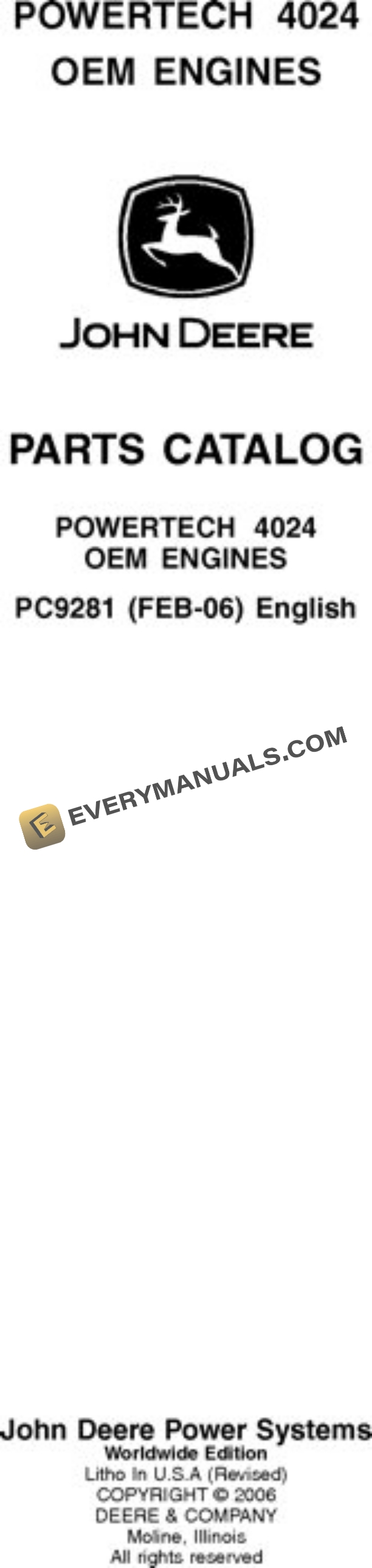 John Deere 2.4L 4024TF220 4024TF270 Engine Parts Catalog PC9281