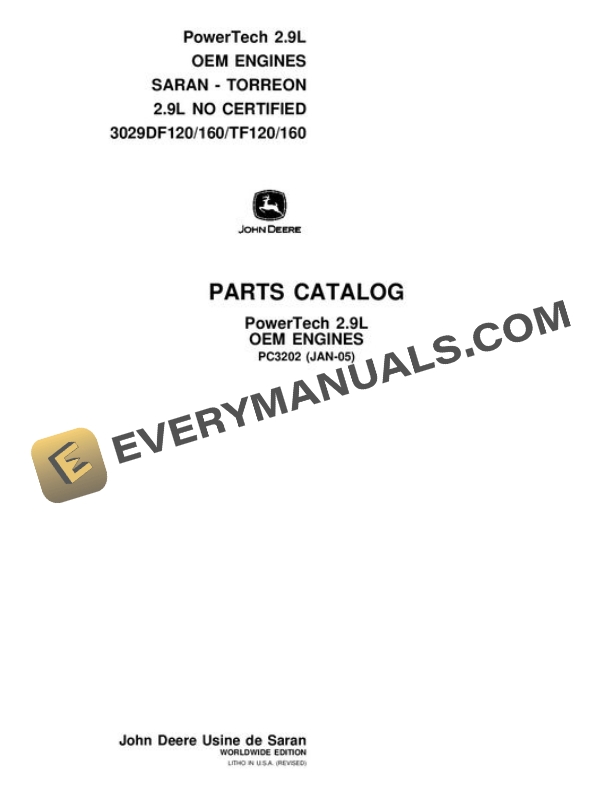 John Deere 2.9L Engine Parts Catalog PC3202 OEM Engine and Accessories