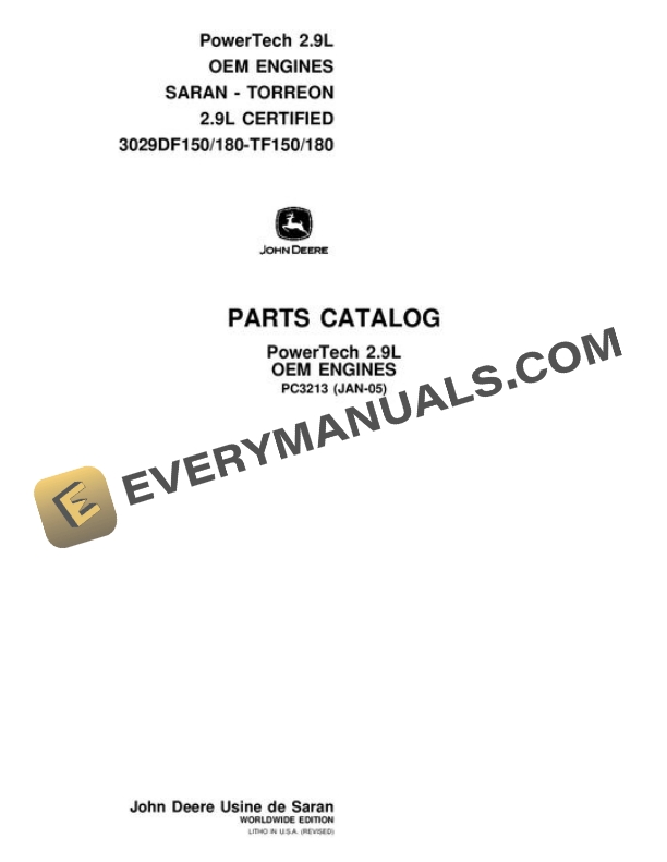 John Deere 2.9L Engine Parts Catalog PC3213
