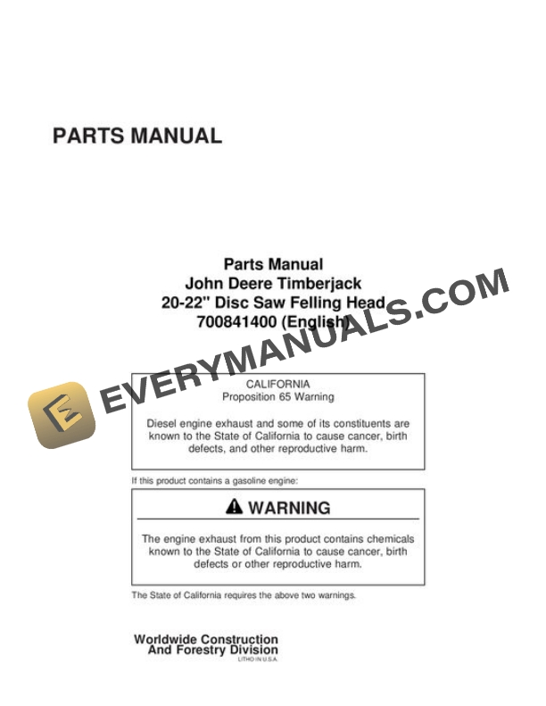 John Deere 20 22 Inch Attachment Parts Catalog WC700841400