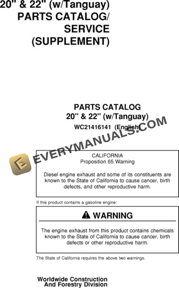 John Deere 20 Inch 22 Inch Felling Head Parts Catalog WC21416141 1 John Deere 20 Inch 22 Inch Felling Head Parts Catalog WC21416141
