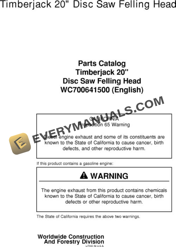 John Deere 20 Inch Felling Head Parts Catalog WC700641500