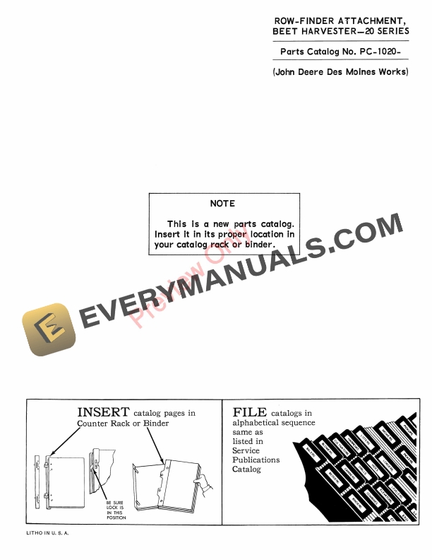 John Deere 20 Series Row-Finder Attachment Parts Catalog PC1020 01MAR66