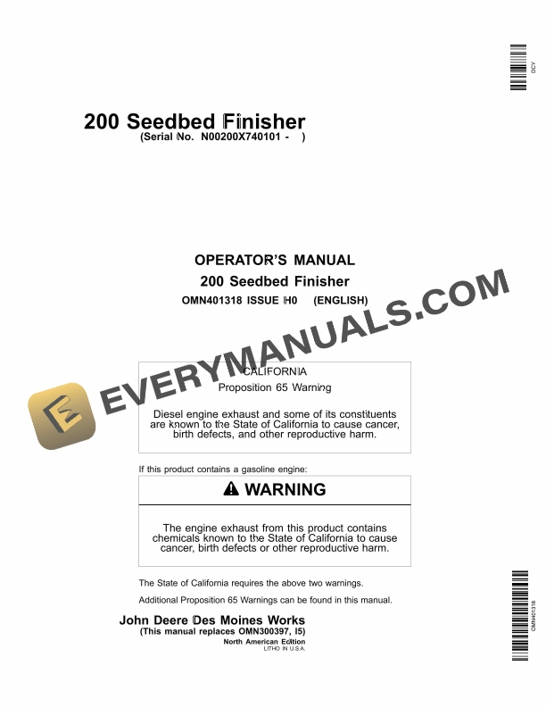 John Deere 200 Seedbed Finisher Operator Manual OMN401318