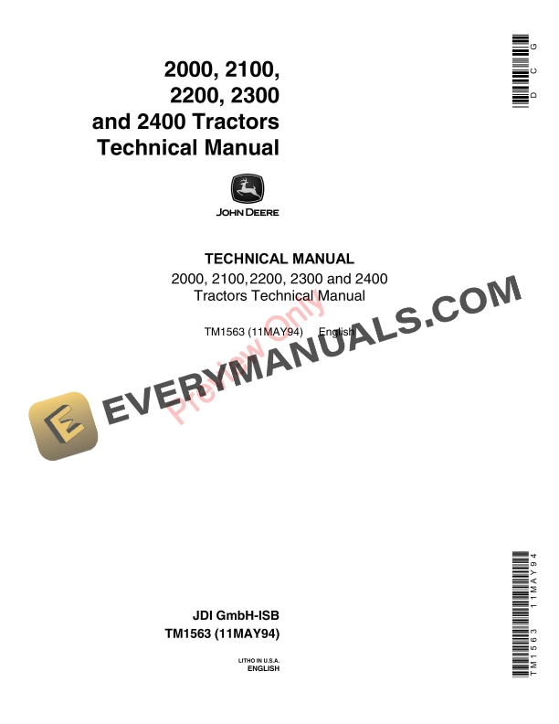 John Deere 2000 2100 2200 2300 and 2400 Tractors Technical Manual TM1563 11MAY94 1