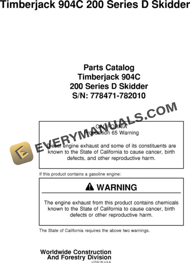 John Deere 200D Skidder Parts Catalog WC904C