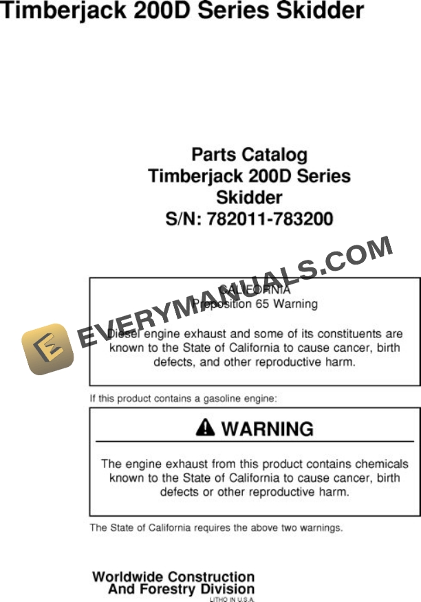 John Deere 200D Skidder Parts Catalog WC904D