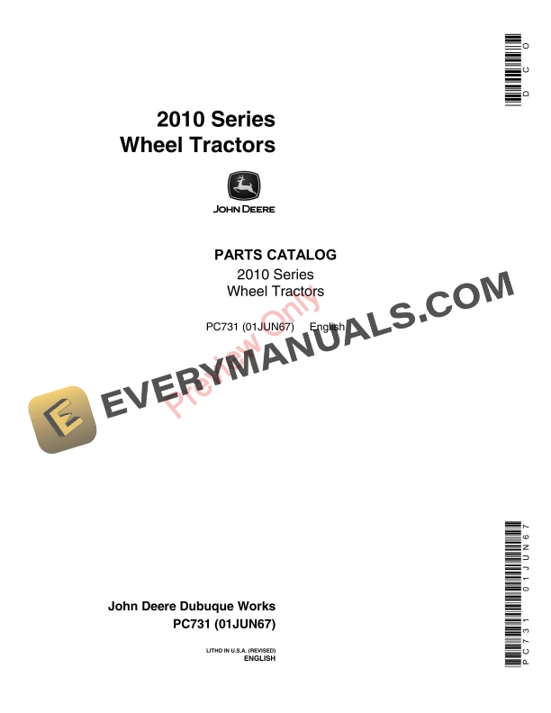 John Deere 2010 Series Wheel Tractors Parts Catalog PC731 01JUN67
