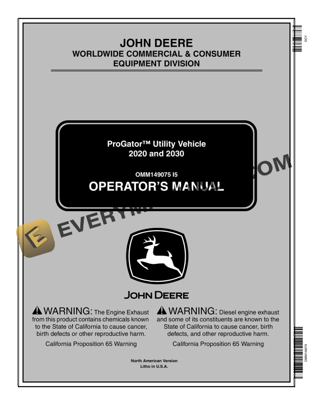John Deere 2020 2030 ProGator Utility Vehicles Operator Manual OMM149075 1