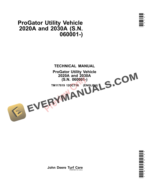 John Deere 2020A and 2030A ProGator Utility Vehicles Technical Manual TM117819 12OCT16 PDF